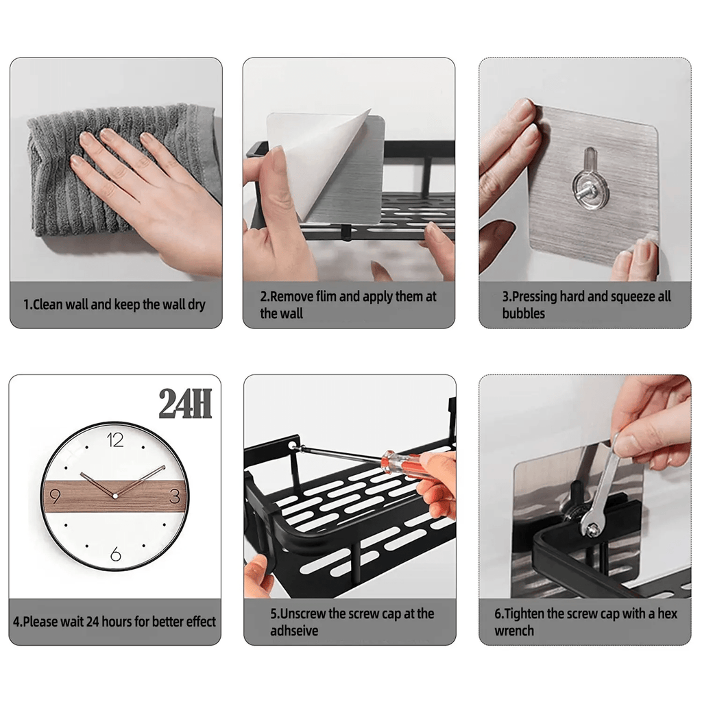 🚿 מדף תלייה ללא קידוח לקיר למקלחת - NexoShop